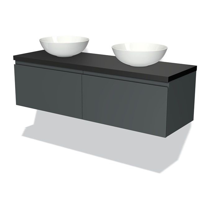 Maxaro Badkamermeubel Modulo Plato 140cm Donkergrijs 2 Lades Greeploos Mat Zwart