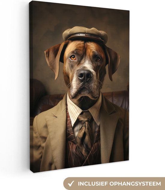 OneMillionCanvasses Canvas schilderij 90x140 cm - Hond - Vintage - Bruin - Wanddecoratie