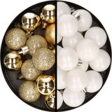 Merkloos / Sans marque Billiet - Vanlaere Kerstballen 36x stuks - 3 en 4 cm - goud en wit - kunststof