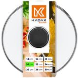 KADAX Glazen Deksel Met Siliconen Handvat, Hittebestendig Voor Pan, Diameter 14-30 cm, Met Stoomgat, Universeel in Verschillende Maten, Licht, Rond, 20 cm, Zwart