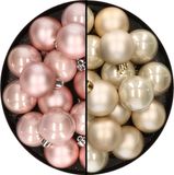 Decoris Kaemingk B.V. 32x stuks kunststof kerstballen mix van lichtroze en champagne 4 cm