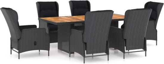 vidaXL 7-delige Tuinset met kussens poly rattan donkergrijs