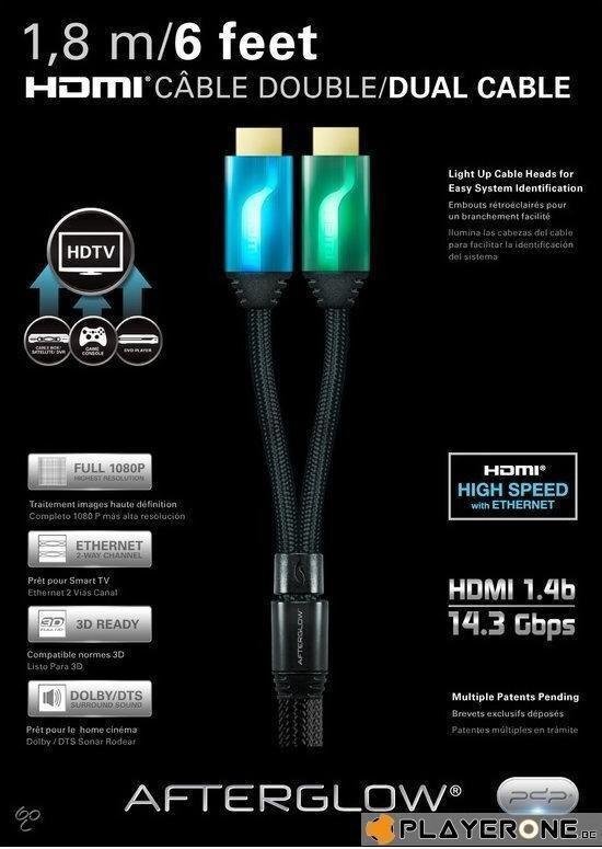 PDP Afterglow HDMI Kabel 2X 1.80m Blauw/Groen Wii U + Xbox 360 + Xbox One + PS3 + PS4