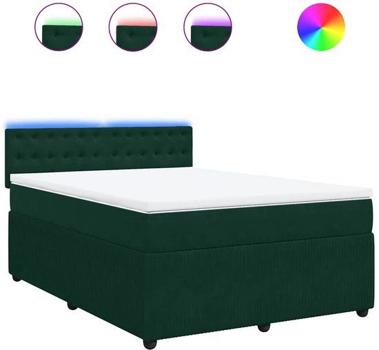 vidaXL Boxspring met matras fluweel donkergroen 160x200 cm