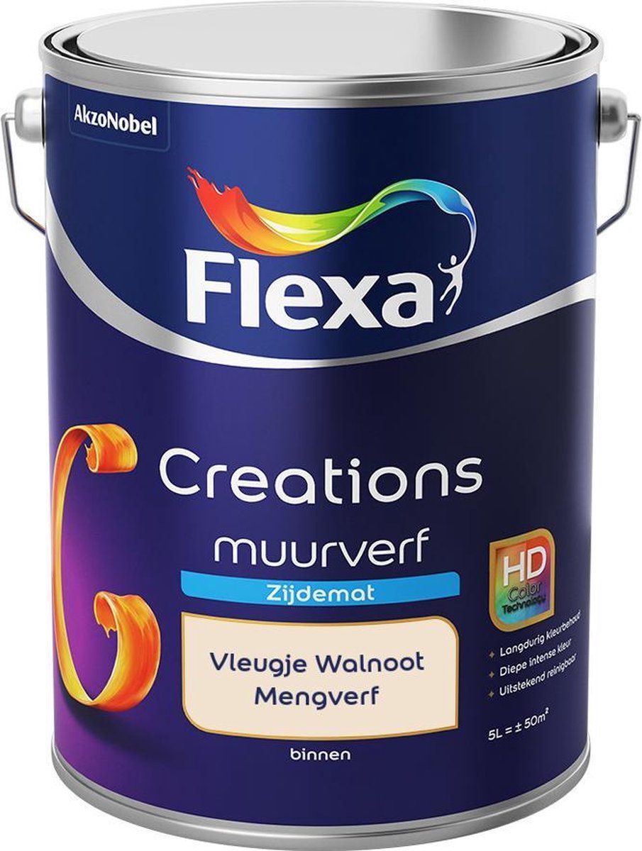FLEXA Creations - Muurverf Zijde Mat - Vleugje Walnoot - 5 liter