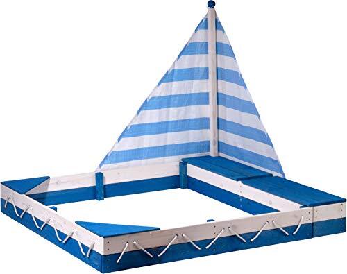 Dobar Zandbakschip Maritim met zeil en twee speelgoedkisten, 138,5 x 124 x 115,5 cm, blauw/wit