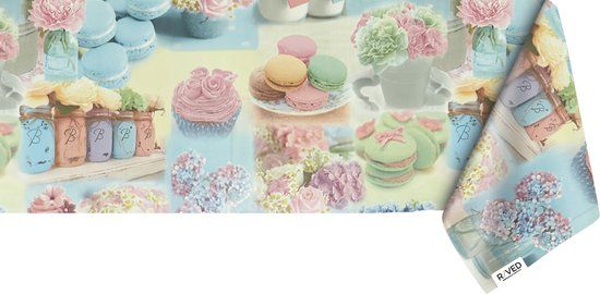 Raved Tafelzeil Macarons - 140 x 50 cm - Roze - PVC - Afwasbaar