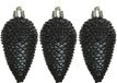 Decoris 6x Zwarte dennenappels kerstballen 8 cm - Glitter - Onbreekbare plastic kerstballen - Kerstboomversiering zwart