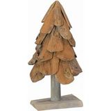 Sapin de Noël avec support marron 61 cm bois de teck solide