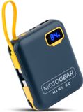 MOJOGEAR MINI GO 10.000 mAh Powerbank met ingebouwde kabels (USB-C en Lightning) - Tot 4 apparaten tegelijk opladen - Broekzakformaat - LED-display - Blauw