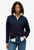 Superdry - Gebreide trui met halve rits - Dames - Katoen - Richest Navy Port Stripe