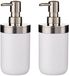 Berilo Zeepdispenser pompje - 2x - 16 cm - kunststof en rvs - wit/zilver - 360 ml - toilet - keuken - badkamer