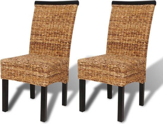 vidaXL Eetkamerstoelen 2 stuks Abaca en Massief Mangohout Bruin