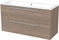Maxaro Badkamermeubel 120cm Modulo Middenbruin Eiken 2 lades Vlak Wastafel Mineraalmarmer
