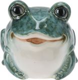 Merkloos / Sans marque Koopman International Kikker beeldje - porselein - 12 cm - zittend lachend - tuindecoratie