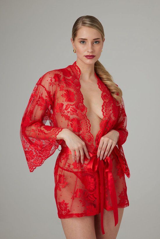 Kanten Kimono Graceful - Rood (S/M)