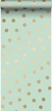 ESTAhome behang stippen vergrijsd mintgroen en goud - 53 cm x 10.05 m - 139245