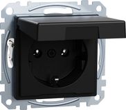 Merten Wandcontactdoos met randaarde met klapdeksel, Steekklemmen, Gerecycled kunststof, Mat zwart, Systeem M