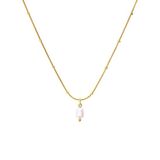 Lucardi Dames Stalen goldplated ketting met parel