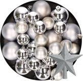 Decoris Kaemingk Kerstversiering kunststof kerstballen met piek zilver 6-8-10 cm pakket van 45x stuks