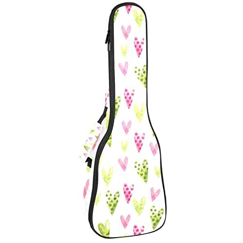 Mersov Tenor Ukulele Gigbag Waterdichte Ukelele Case Gewatteerde Rugzak, Geweldig voor Sopraan Concert (21/23/24") Groen & Roze Hartjes Patroon