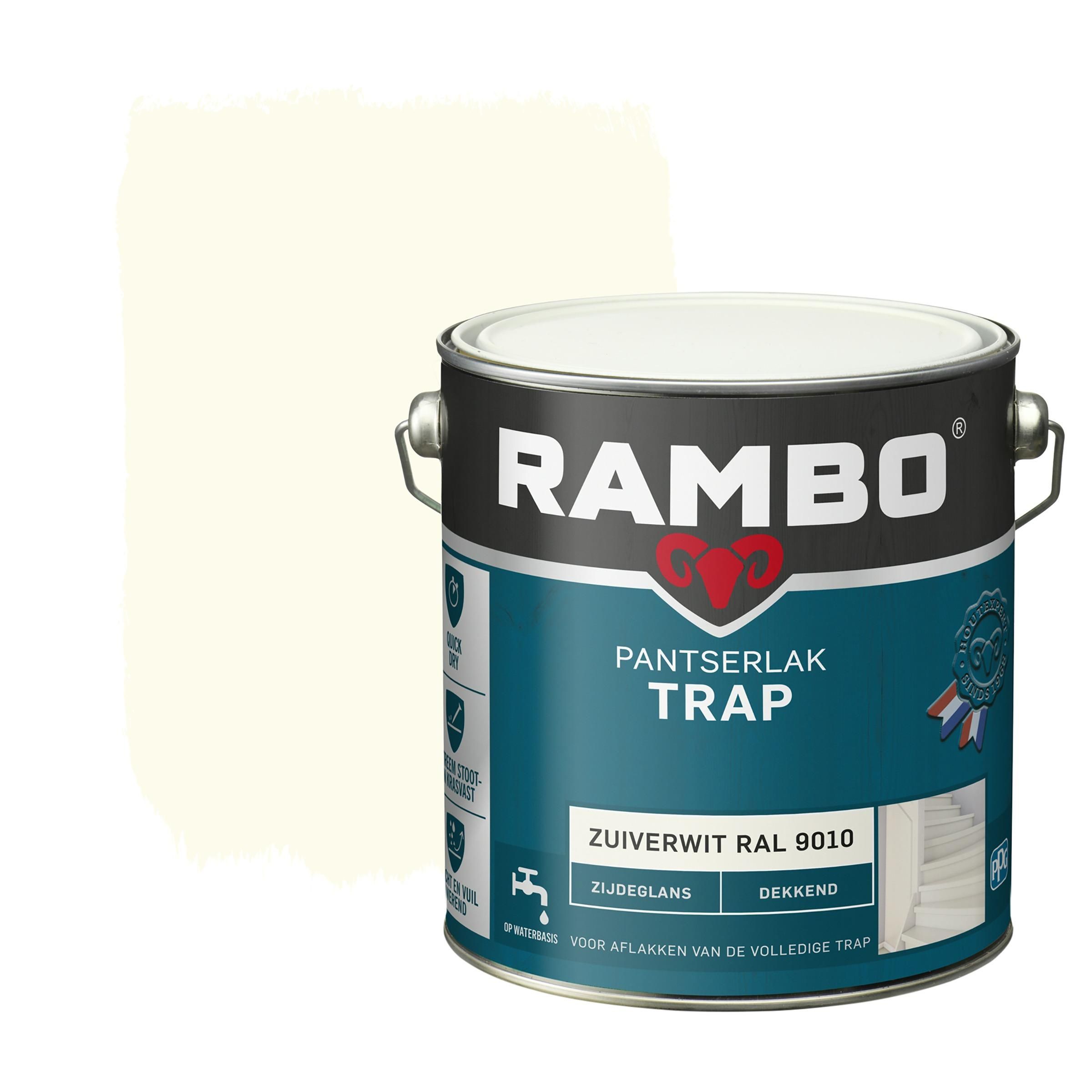 Rambo Pantserlak trap dekkend zijdeglans zuiverwit 2,5 l