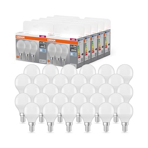 OSRAM LED lamp, Voet: E14, Cool White, 4000 K, 5,50 W, vervanging voor 40 W gloeilamp, frosted, LED BASE CLASSIC P Verpakking van 10
