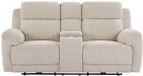 Vente-unique Canapé relax électrique deux places avec tablette en tissu chiné beige KELUNO