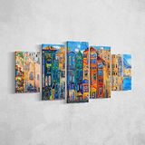 Homemania Ontvangstfoto, 5 steden en landschappen per woonkamer, meerkleurig, van polyester, hout, 100 x 3 x 60 cm