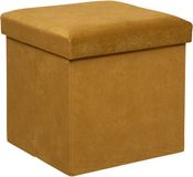 Atmosphera Pouf/tabouret/hocker Amber - Boîte de rangement pliable - velours Ocre - D38 x H38 cm - MDF/polyester