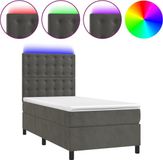 vidaXL Boxspringbed met matras en LED-verlichting, donkergrijs, 100x200 cm, fluweel