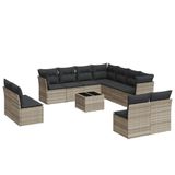 vidaXL Loungeset met kussens, polyrattan, lichtgrijs