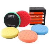 SPTA Polijstspons, 5-delig, 150 mm, klittenband, waffle, polijstsponzen, polijstopzetstuk, waxspons, polijstpad, spons, polijstschuim, set voor 150 mm excentrische polijstmachine, slijpmachine