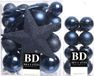 Bellatio Decorations kerstballen - set 49x - kunststof - donkerblauw - ster piek - glanzend mat glitter - verschillende maten