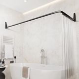 Erica Douchegordijnstang Hoek (L-Vorm) | Douchestang Uitschuifbaar (70x90, 70x160 of 90x140 cm) | Douche Stang Roestvrij Staal