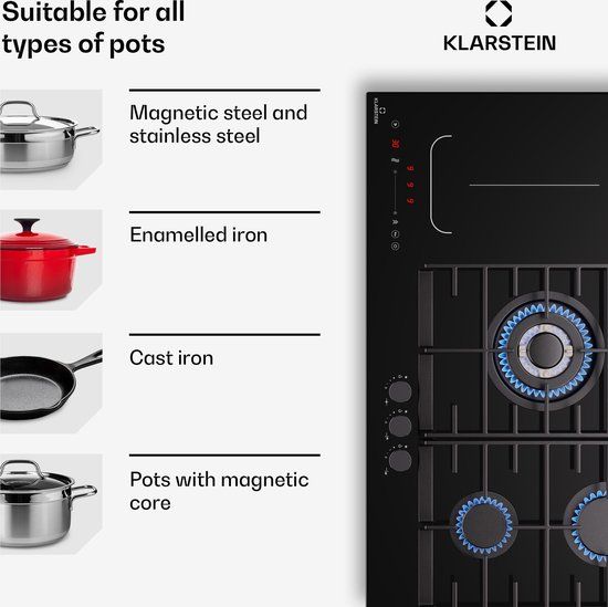 Klarstein Multichef 5 - Inductie- en Gaskookplaat - 3 Gaspitten - Zwart