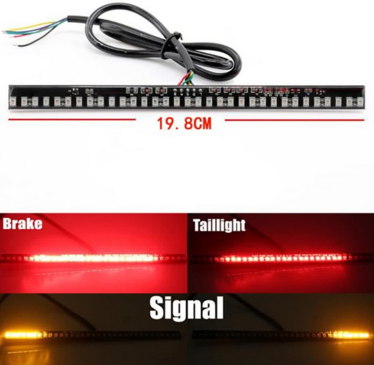 HaverCo Knipperlicht en remlicht strip voor motorfiets / 19.8 cm breed / Rood remlicht + Gele knipperlichten / LED