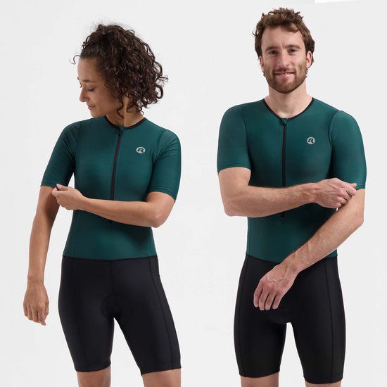 Rogelli Florida Trisuit met Korte Mouwen - Triatlonpak voor Dames en Heren - Zwart/Teal - Maat 2XL