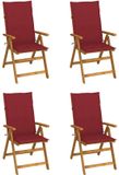 VidaXL Tuinstoelen 4 stuks met kussens, acaciahout, rood