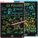 Electight Tekentablet voor kinderen, 30,5 cm, kleurrijk, LCD-schrijftablet, grafische tabletten met wisknop en vergrendeling, speelgoed voor meisjes en jongens, blauw + roze, 2 stuks