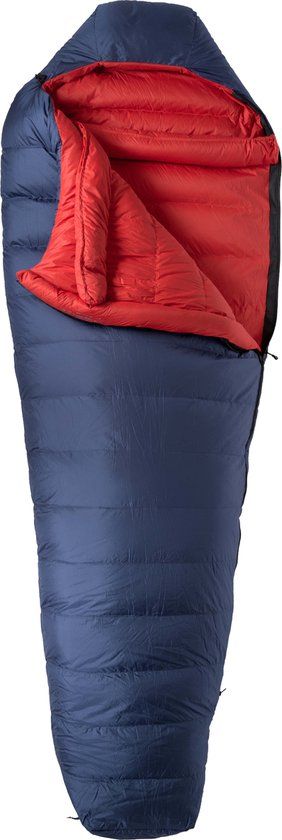 Lowland Outdoor Kibo Zero Donzen mummy slaapzak 0°C 995 gr 225x80 cm Navy blauw / Rood