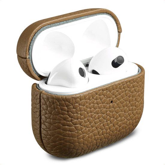 Accezz Echt Leren Case - Hoesje geschikt voor AirPods 3 (2021) - Taupe