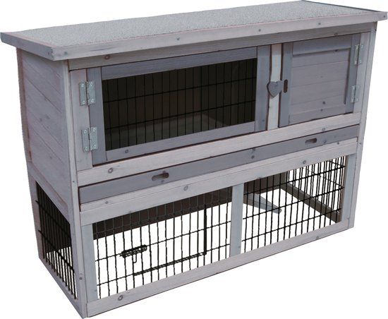 KARLIE-FLAMINGO Flamingo Konijnenhok Loft Cottage - Grijs - 111x45x78 cm
