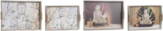 Set van 2 trays DKD Home Decor Natuurlijk Boeddha MDF Multicolour 40 x 30 x 6 cm