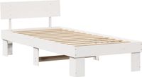 vidaXL Bedframe met hoofdeinde, wit, 75 x 190 cm, massief dennenhout
