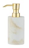 WENKO Zeepdispenser Mod. Odos, navulbare zeepdispenser voor vloeibare zeep van stevig polyhars in marmer-look, ideaal voor badkamer en gastentoilet, 7 x 18 x 10 cm, inhoud 290 ml, wit/goud