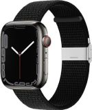 By Qubix Nylon Bandje met Klemsluiting Zwart Geschikt voor Apple Watch 44mm/45mm/46mm/49mm