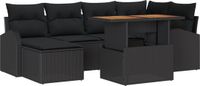 vidaXL Tuinbank Set 7-delig Zwart Polyrattan