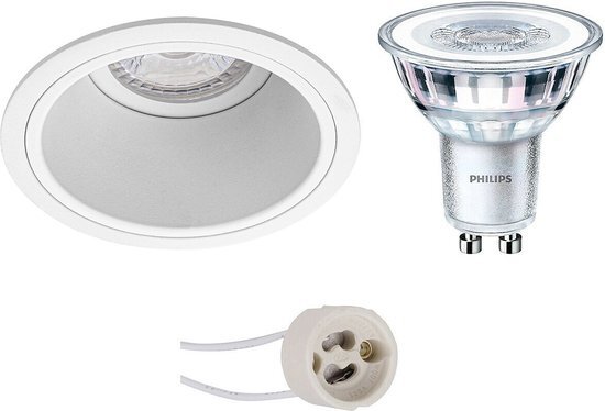 BES LED LED Spot Set - Pragmi Minko Pro - GU10 Fitting - Inbouw Rond - Mat Wit - Verdiept - Ø90mm - Philips - CorePro 827 36D - 5W - Warm Wit 2700K - Dimbaar