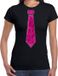 Bellatio Decorations Verkleed shirt dames - pailletten stropdas - roze/zwart - XS